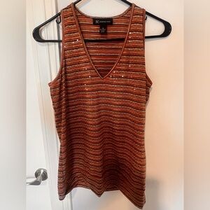 INC International Concepts Rusty /Orange and Brown Sequin Sleeveless Tank Top